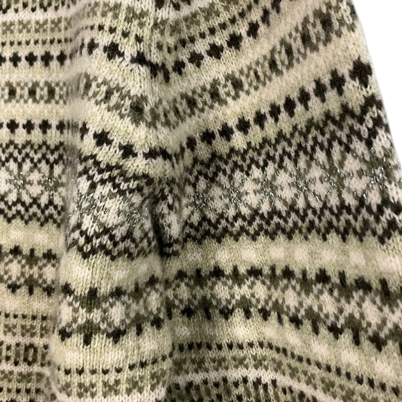 Vintage Y2K Sweater Women’s L Green Silver Fair Isle Pullover Lambswool Preppy - Picture 6 of 7